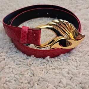 Vintage Leather Shop Red Snake Skin Belt Medium